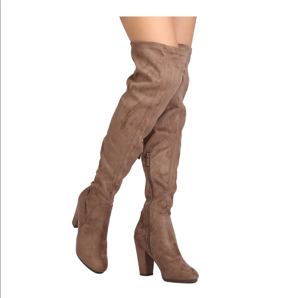 Faux Suede Over The Knee Chunky Heel Boot - Picture 2 of 5